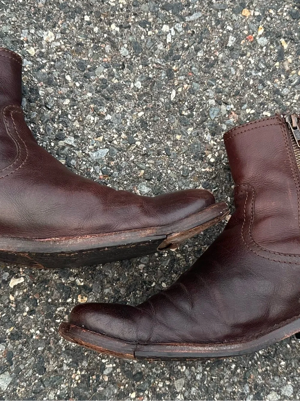 Frye Inside Zipper Brown Boots Used Fair